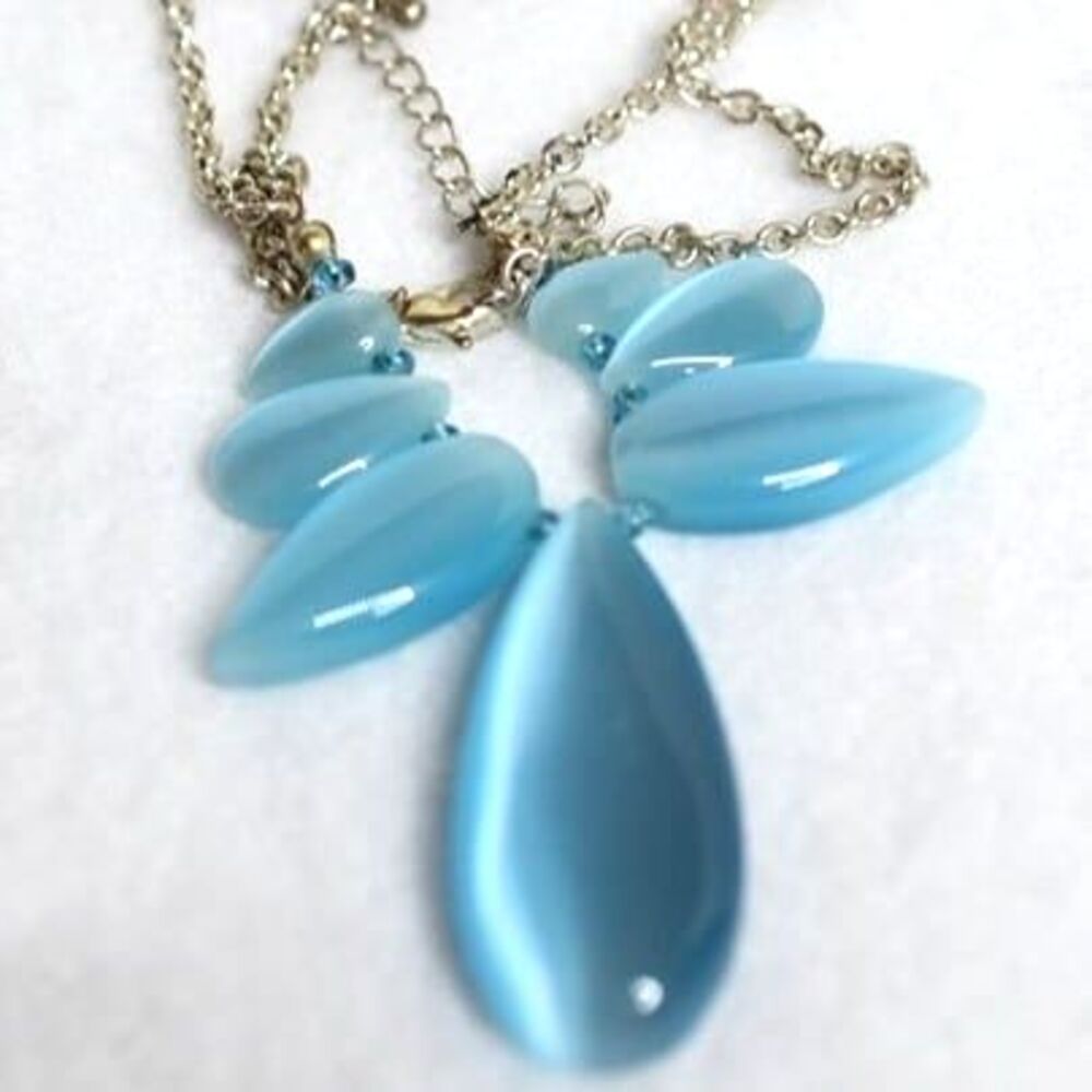 Sky Blue Moonstone Silver Tone Chic Statement Cottagecore Pendant 19" Necklace